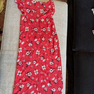 Rebecca Taylor Women's Red Floral Silk Blend Long Dress Sz S